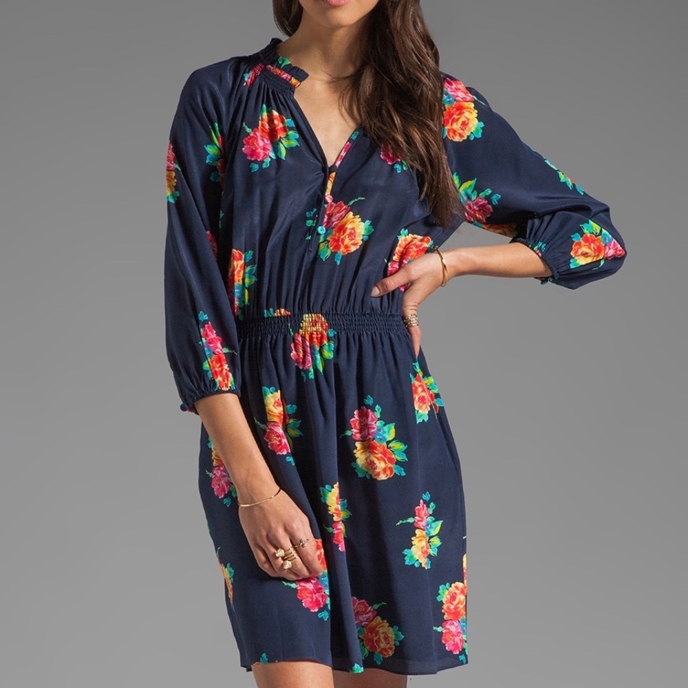 Shoshanna Teagan Navy Pink Floral Silk Mini Dress, Size 4